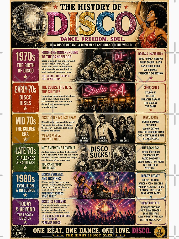 The History of Disco | Vintage 1970s Dance Music Timeline Poster by PIXEL POP DESIGNS - Beyond the Norm!