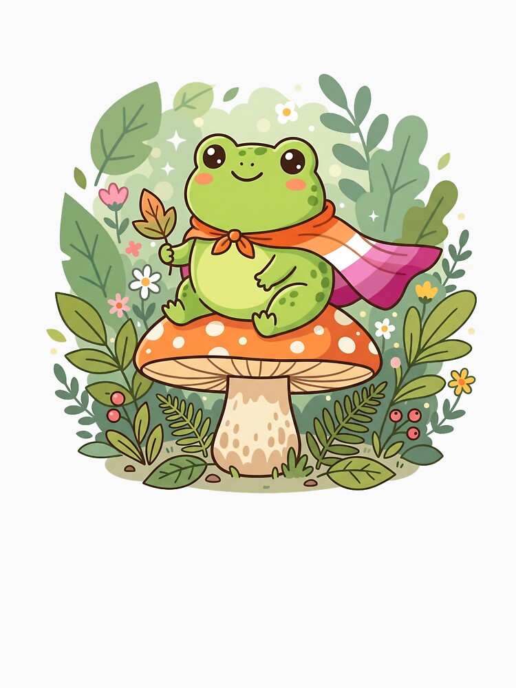 Cute Cozy Frog Pride - Aesthetic Lesbian Flag Mushroom Art by Wittylayer