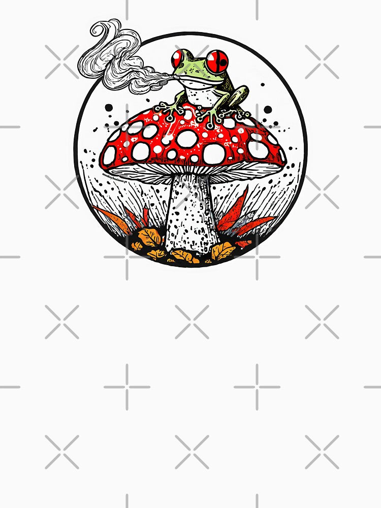 Frog sitting and smoking on Amanita Mushroom | Framed by monkeybusiness.pt