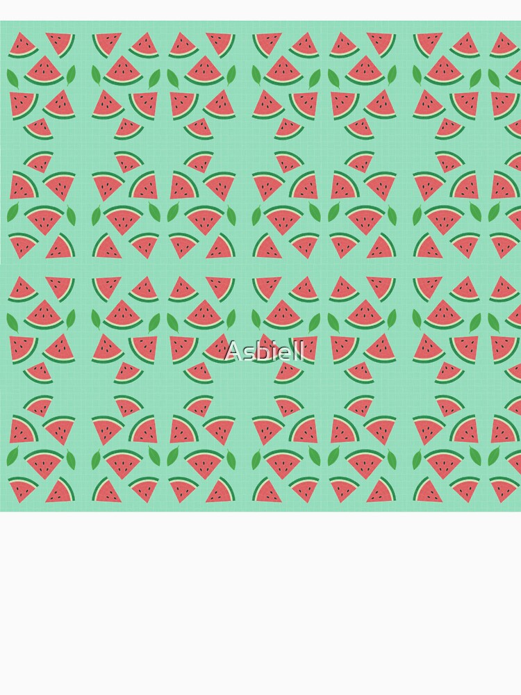 Watermelon Pattern on Mint Grid – Hand-Drawn Summer Fruit Design by Asbiell