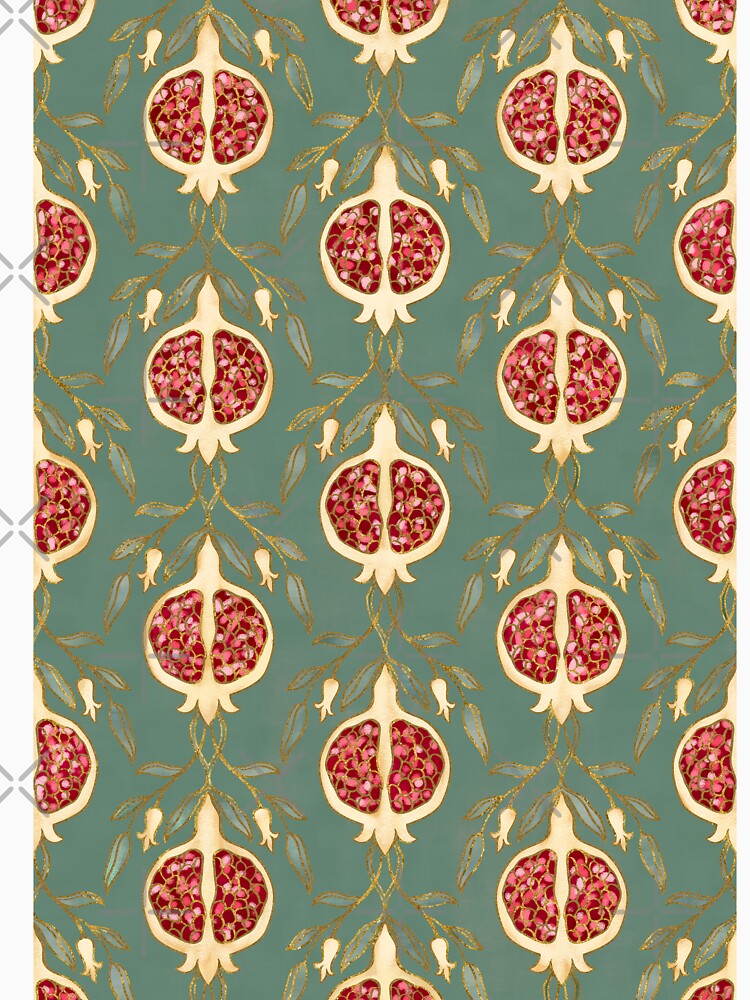 Pomegranate Pattern Sage Green Background by Octavia Soldani
