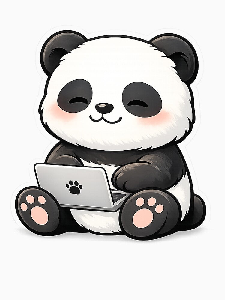 Cute Panda Working on Laptop – Kawaii Work From Home Panda Sticker | Cozy Tech Aesthetic Art by snaperos