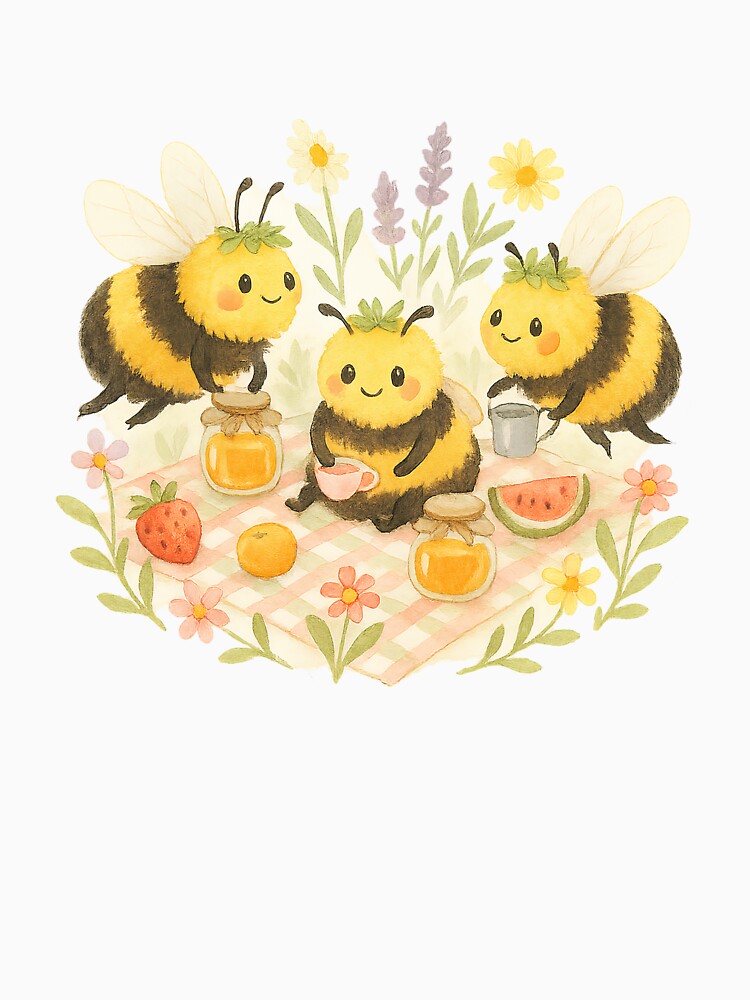 Cute Bee Picnic – Whimsical Bumblebee Gathering with Honey, Fruit & Flowers by Zee's Whimsical Wonders