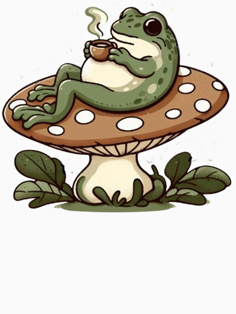 Chill Frog on Mushroom – Whimsical Relax Design by Dogandesighn