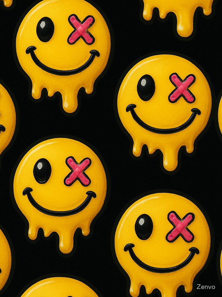 Meltdown Smiles – Drippy Grunge Emoji Pattern by Zenvo