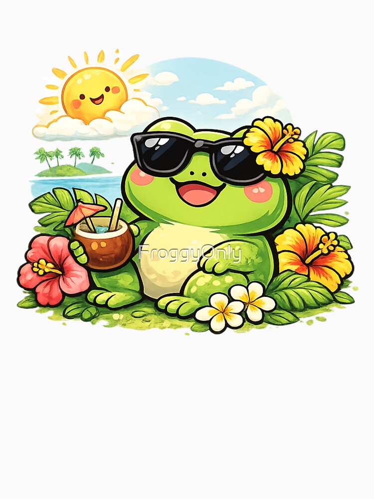 Kawaii frog on tropical vacation by FroggyOnly