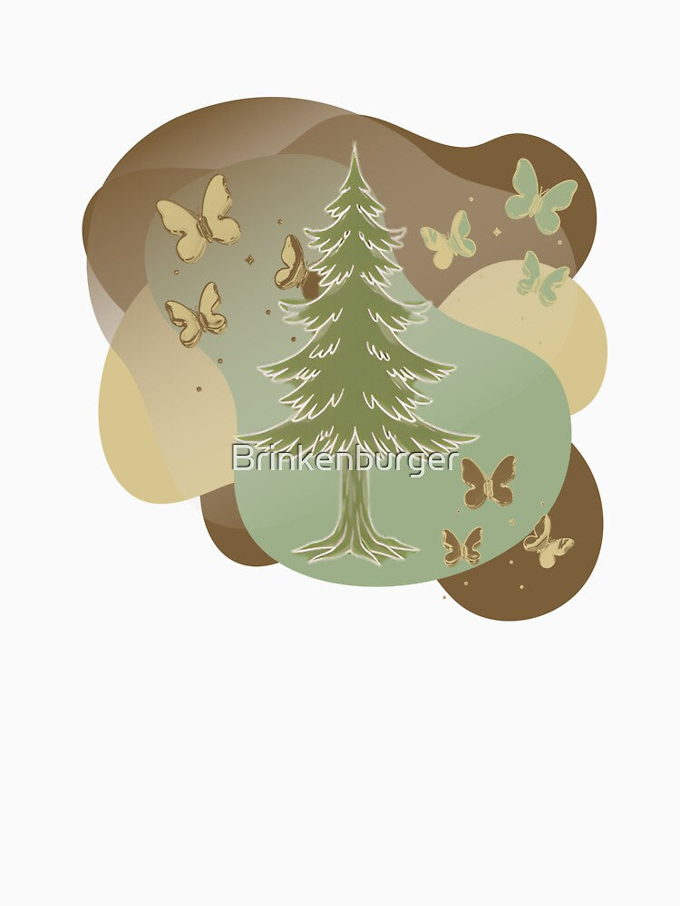 Earthy Goblincore Pine Tree Butterfly Whimsical Nature by Brinkenburger