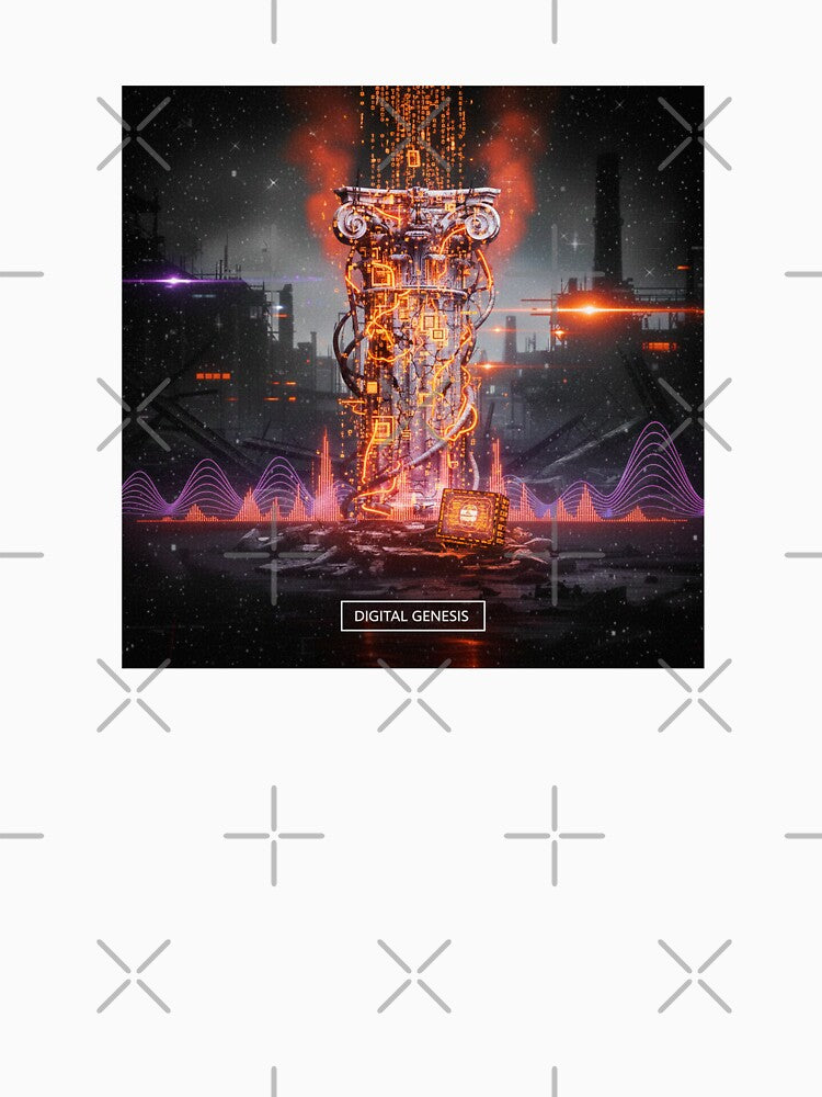 Digital Genesis: Cybernetic Pillar & Industrial Code Art by codex antique