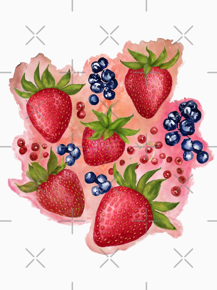 Strawberries Watercolor Pink Background by Olivia Ossege