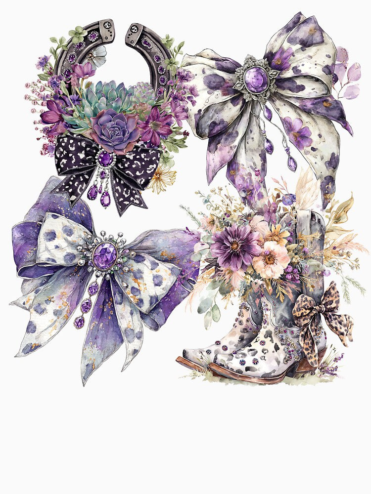 Purple Boho Cowgirl Boots Horseshoe Design by EnlivenDesigns