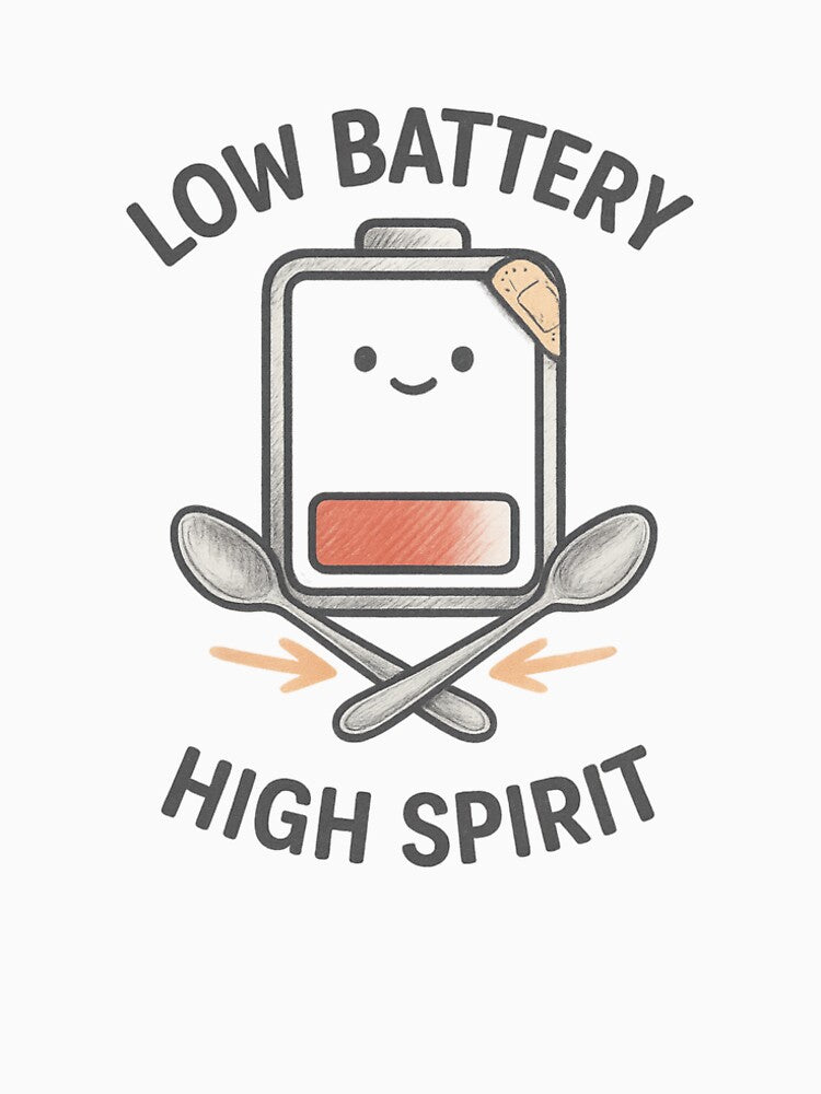 Low Battery, High Spirit – Cute Spoonie Disability Pride Design by The Long Pain