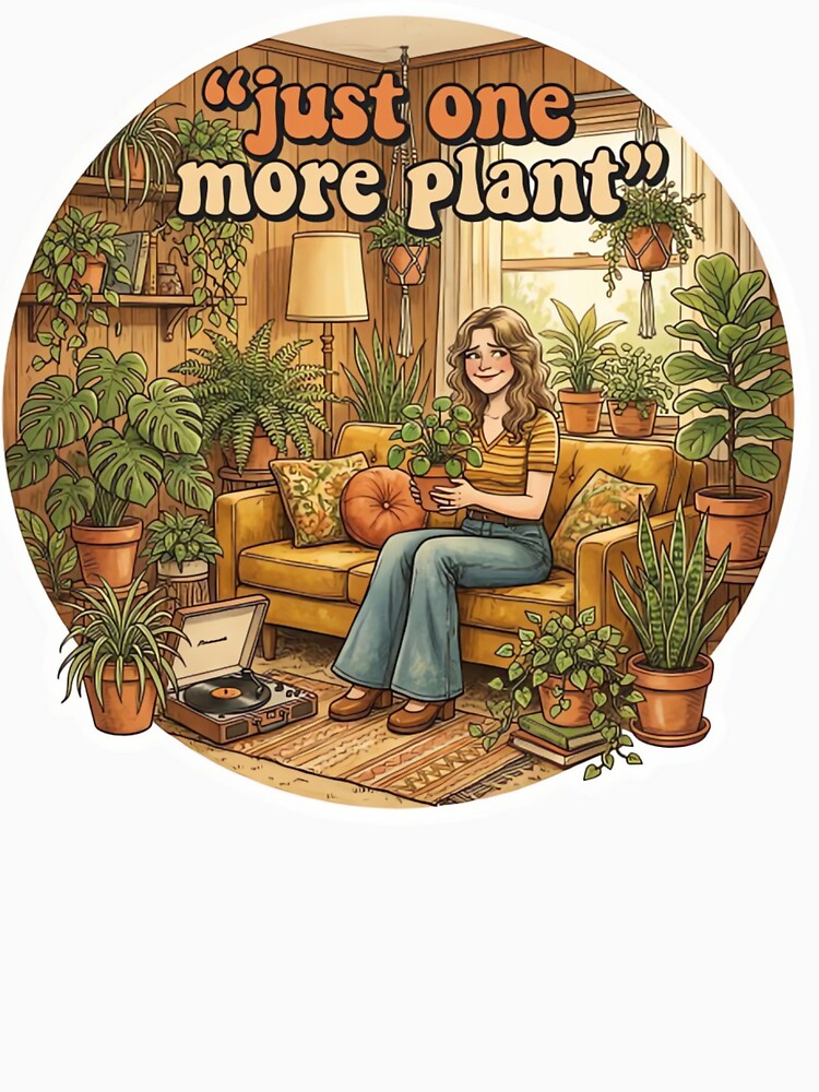 Just One More Plant Retro 70s Botanical Cozy Plant Lover Design by urbinet