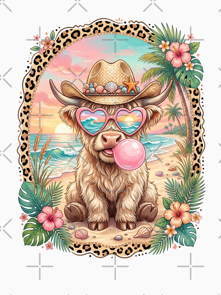 Highland Cow Tropical Beach Cowgirl Summer by dudelinart