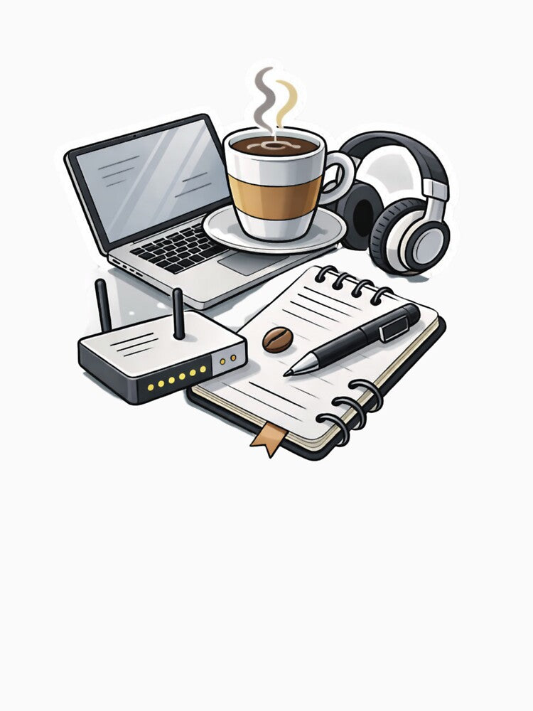 Remote Work Setup Laptop Coffee Headphones Productivity Design by ZYNORAworld