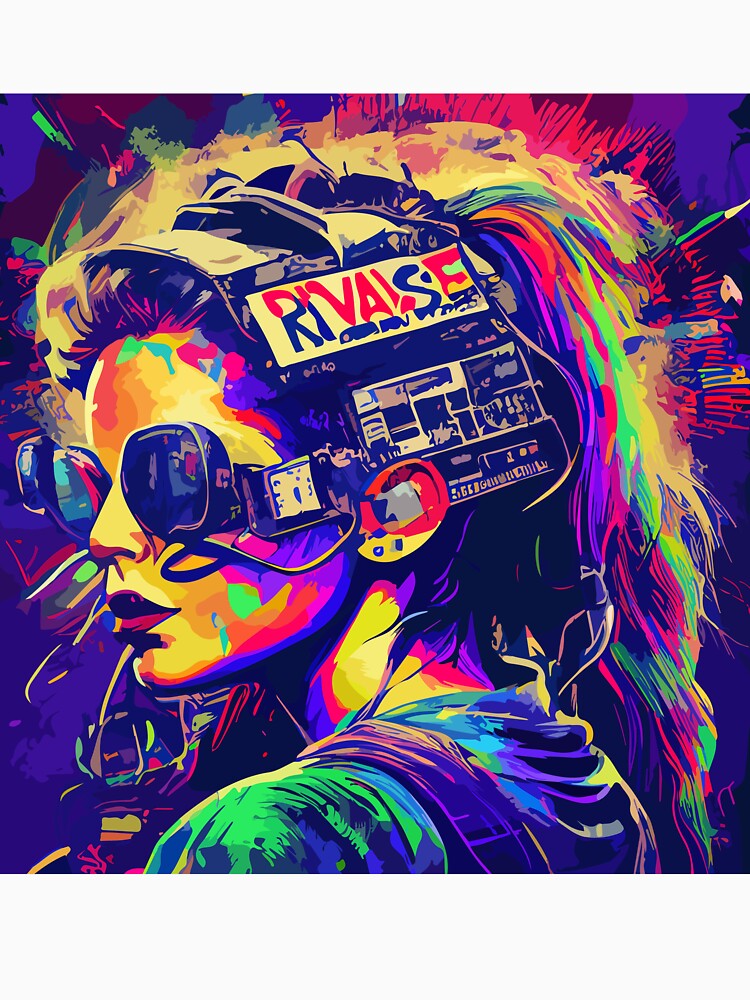 Beautiful girl in profile in headphones, 80's - 90's. Bright cartoon pop art retro vector illustration. by NadiiaSemyroz
