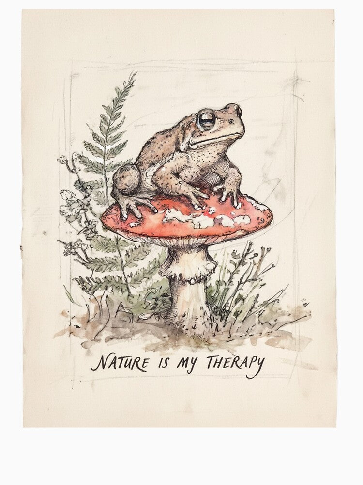 Vintage Toad on Mushroom Nature Therapy Art by Dariusz.K