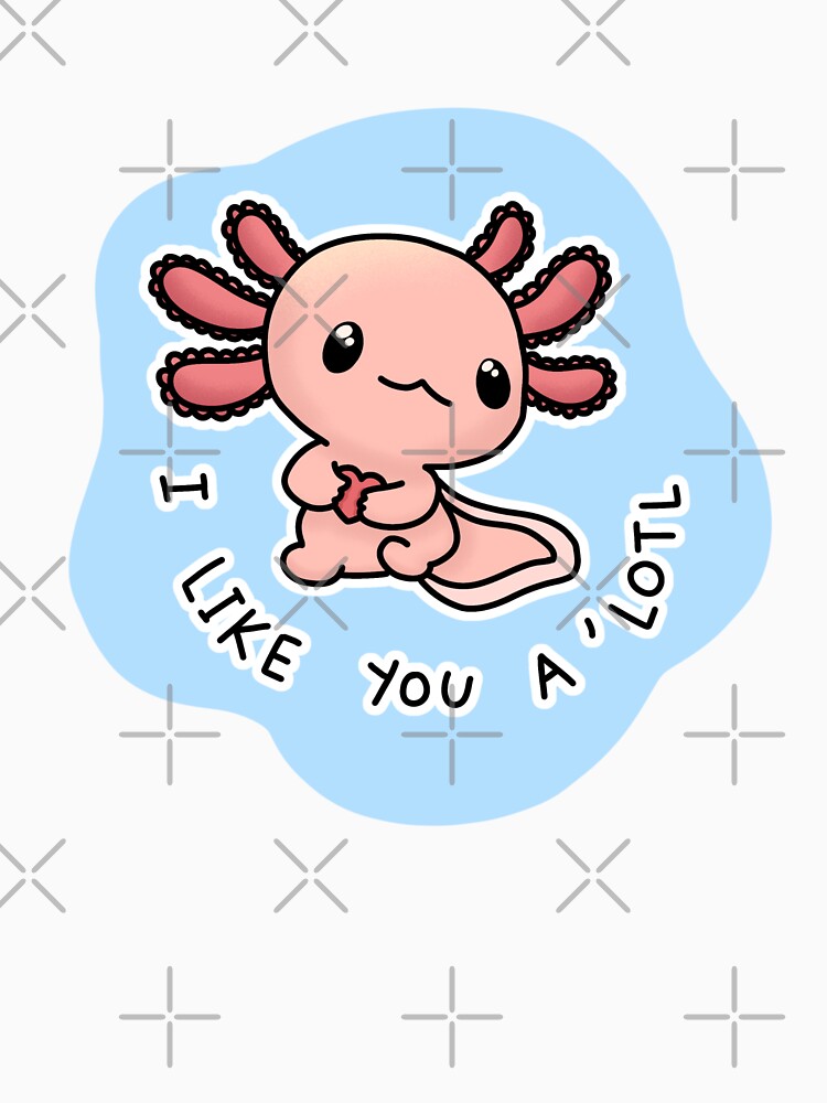 Leucistic Axolotl "I like you a lotl" (Pink Axolotl) by Lucesco