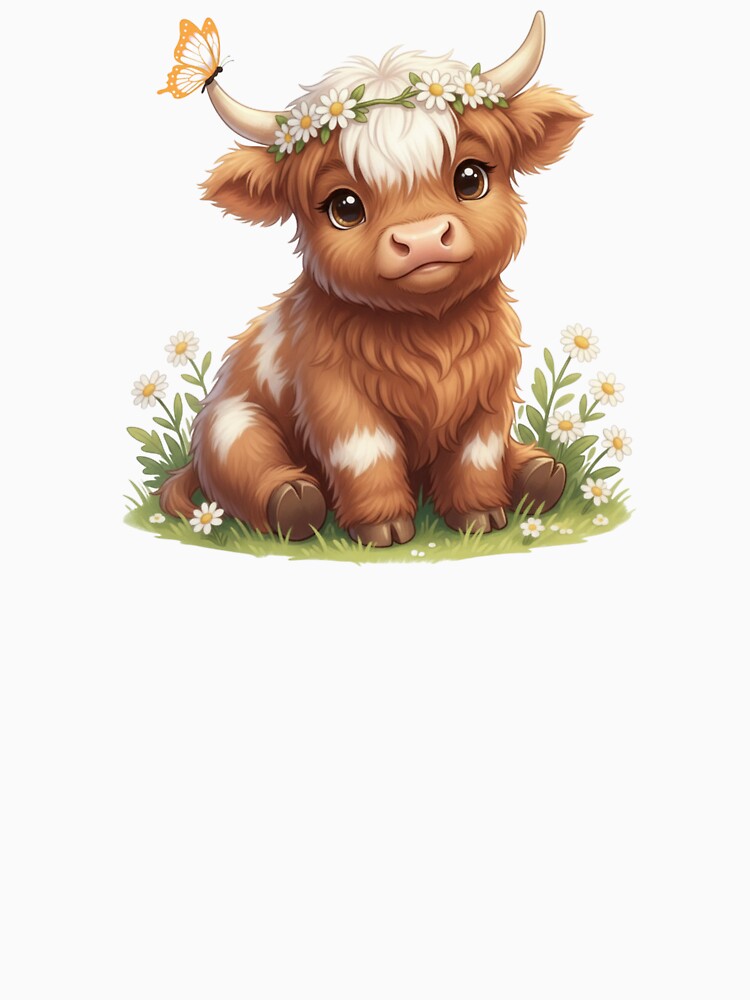Moo In Bloom Highland Cow Flower Crown Butterfly by HumTumMe