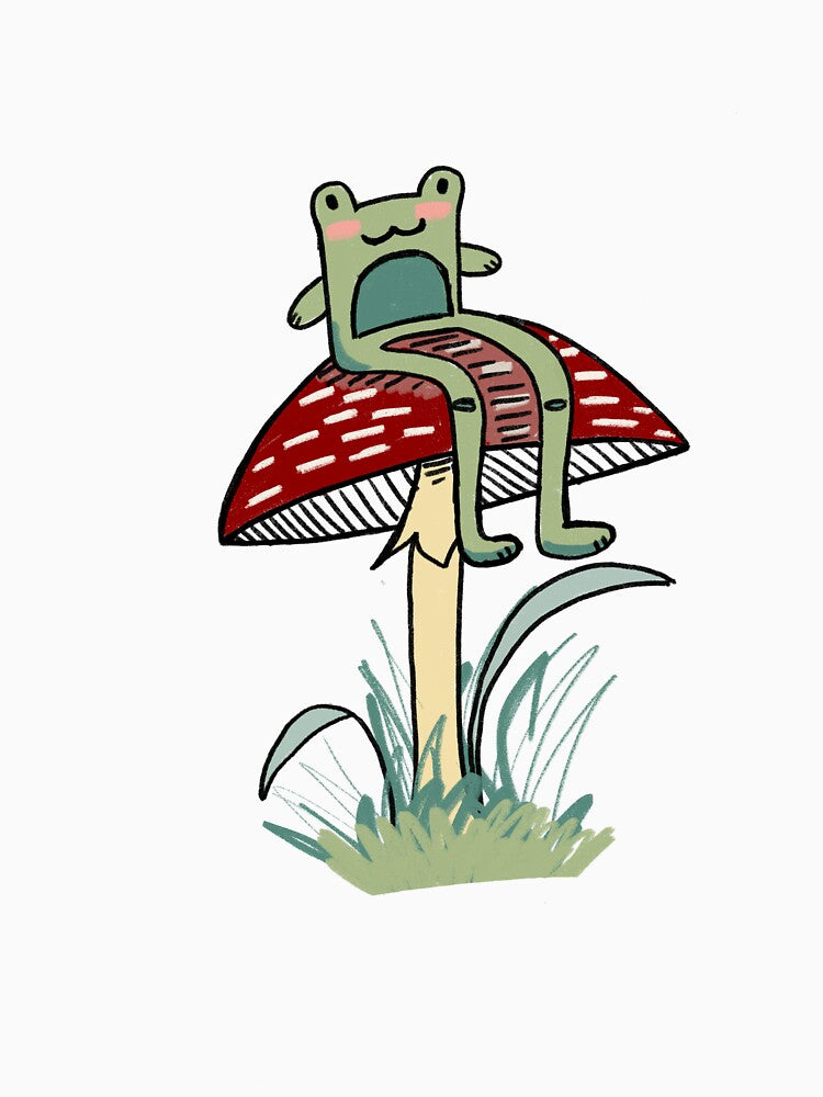 Frog on a mushroom by EwYikes