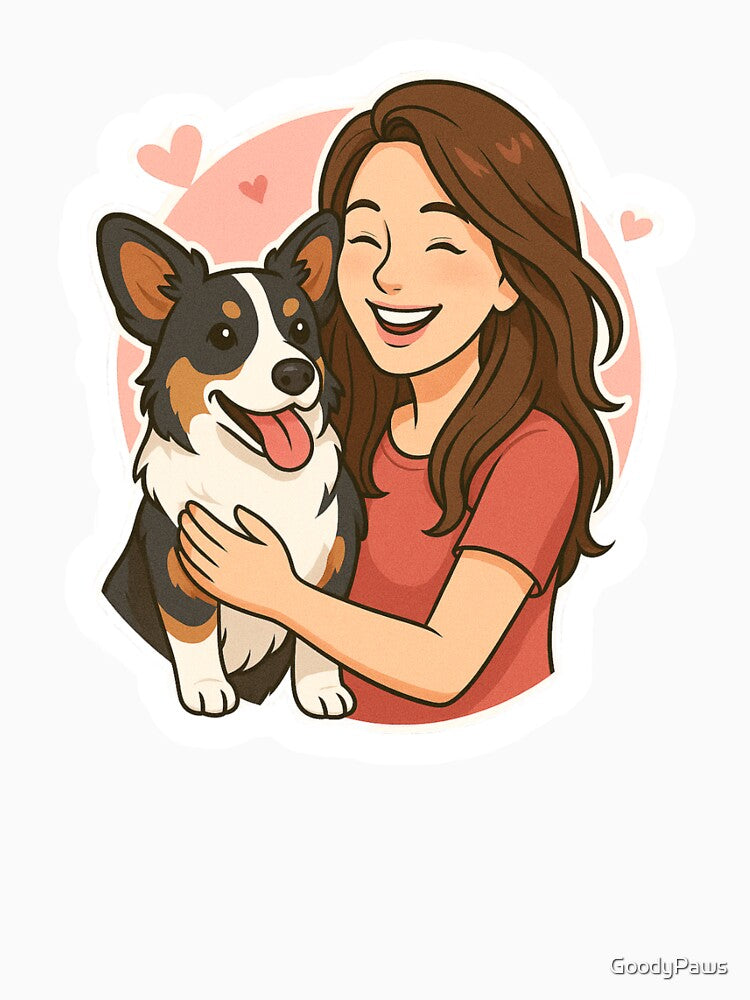 Tail-Wagging Bond: Woman & Cardigan Welsh Corgi Cartoon by GoodyPaws