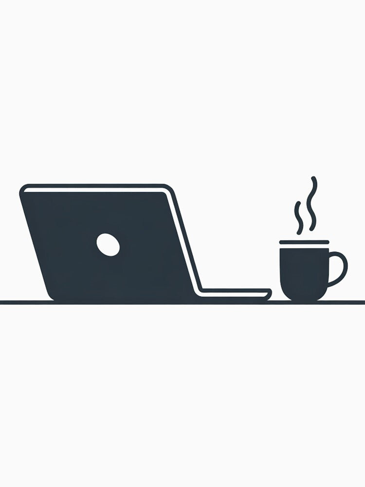 Minimalist Laptop and Coffee Cup Design – Work from Home Aesthetic Artwork for Productivity, Freelancers, and Coffee Lovers by ArtByYunus