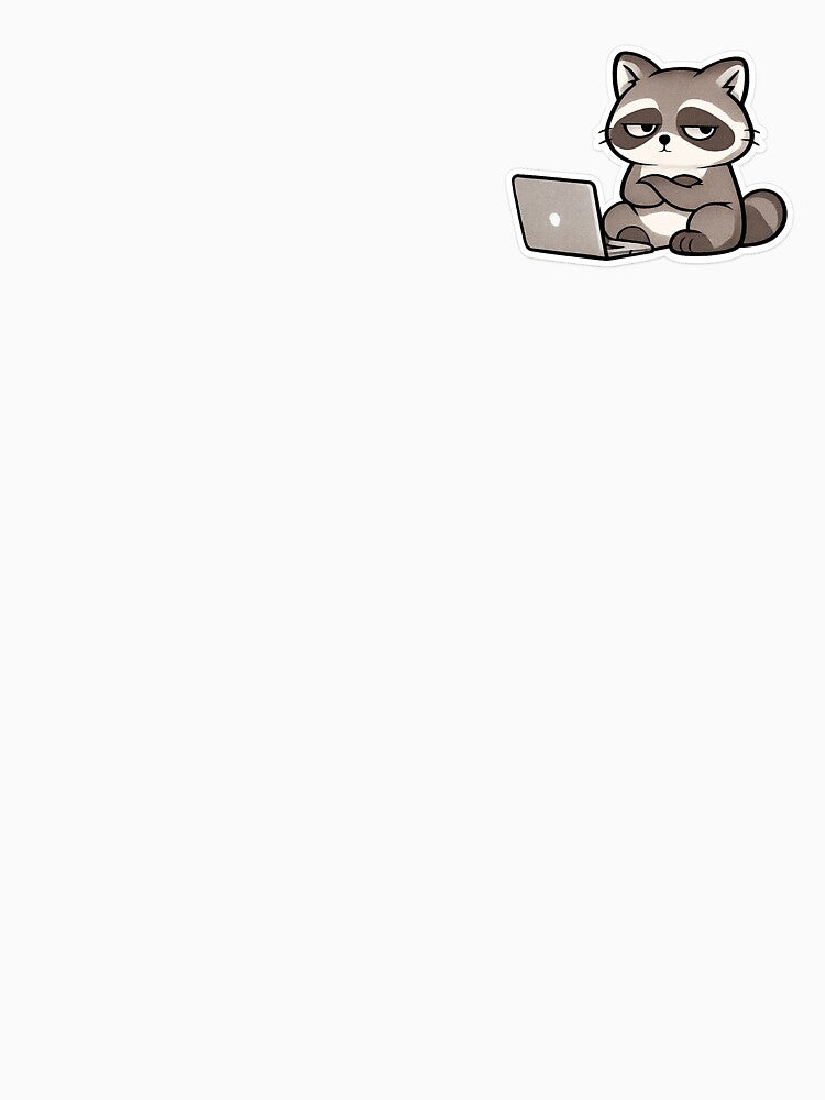 Kawaii raccoon looking tired at work – Burnout Pro Sticker by Ipzard1