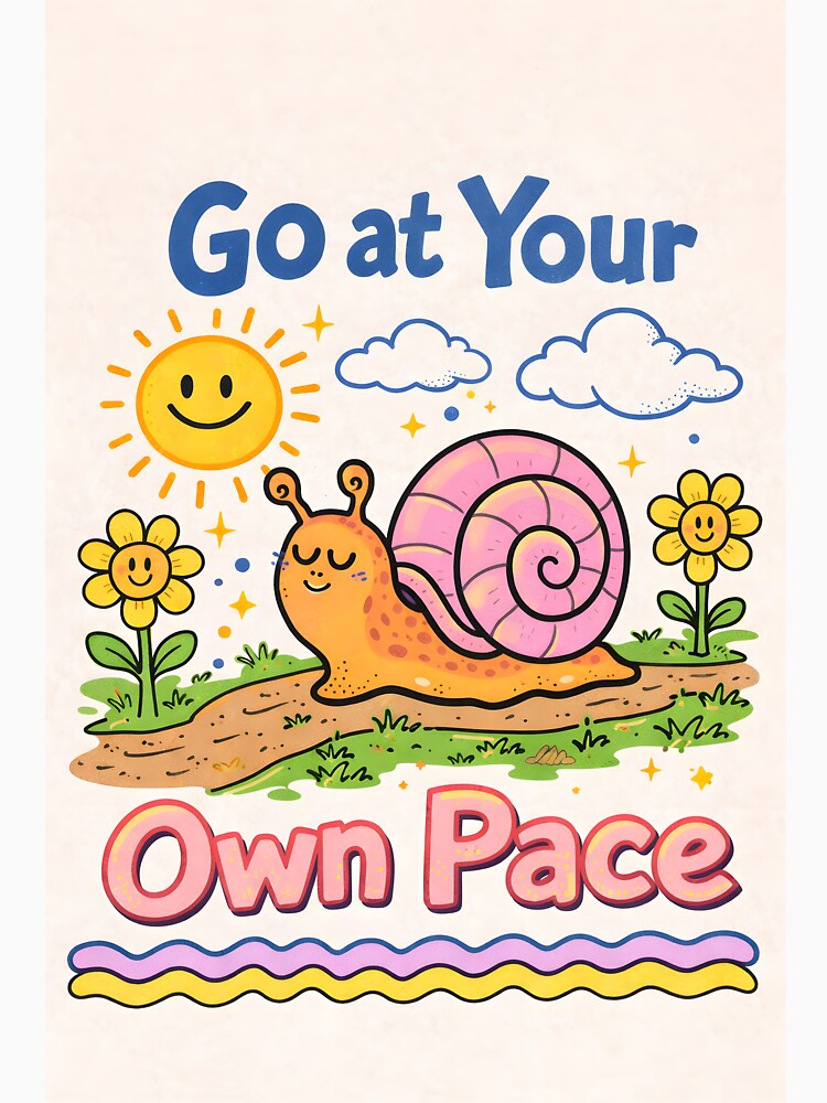 Go at Your Own Pace – Cute Snail Motivation Art by Matinez Pink