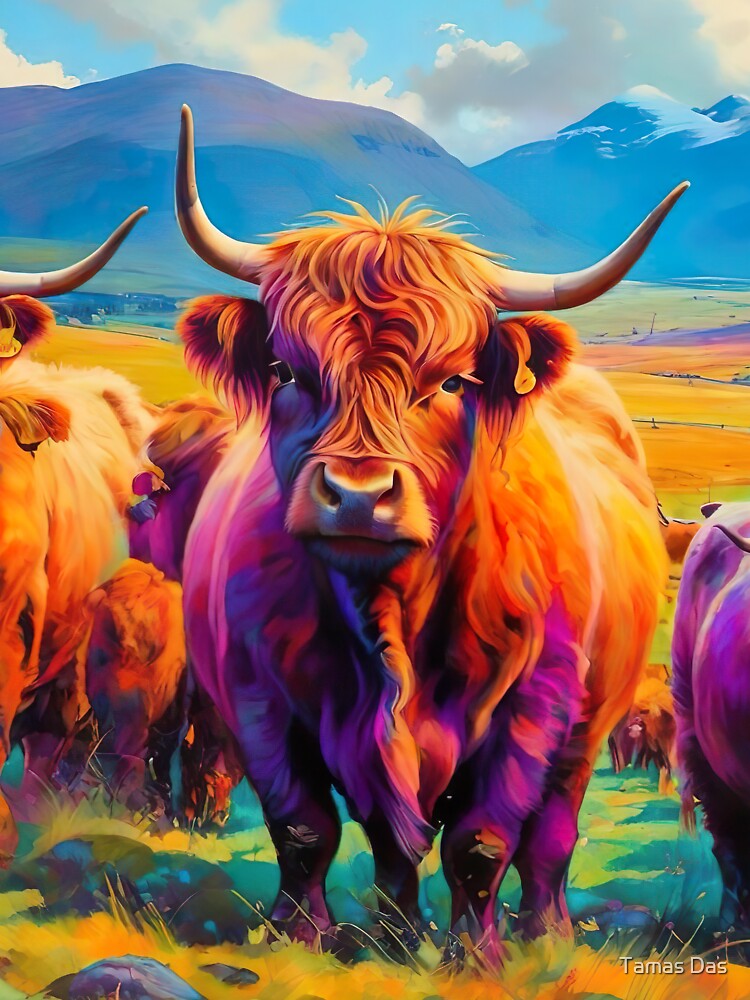 Cute Highland Cow Painting by Tamas Das