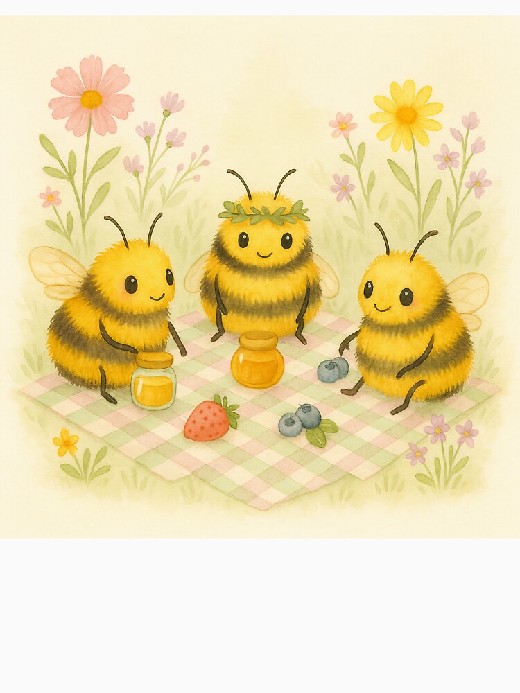 Cute Bee Picnic – Whimsical Bumblebee Gathering with Honey & Fruit by Zee's Whimsical Wonders