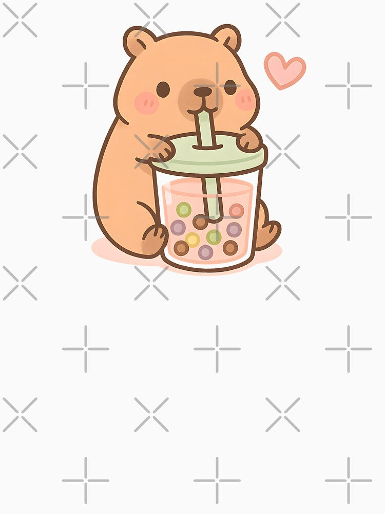 Adorable Doodle Drawing Of Cute Capybara Drinking Bubble Tea by SassyArtistry