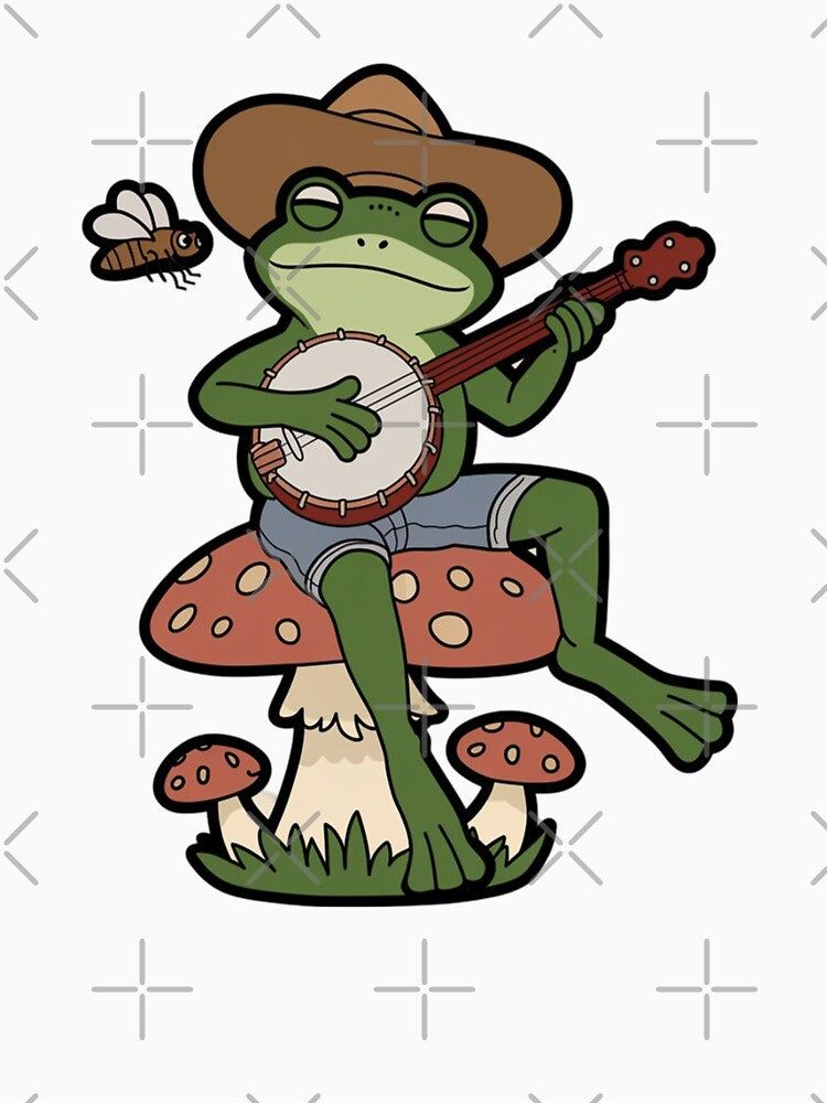 Modern Trendy Cute Frog Playing Banjo on Mushroom by SOUFIANE1991