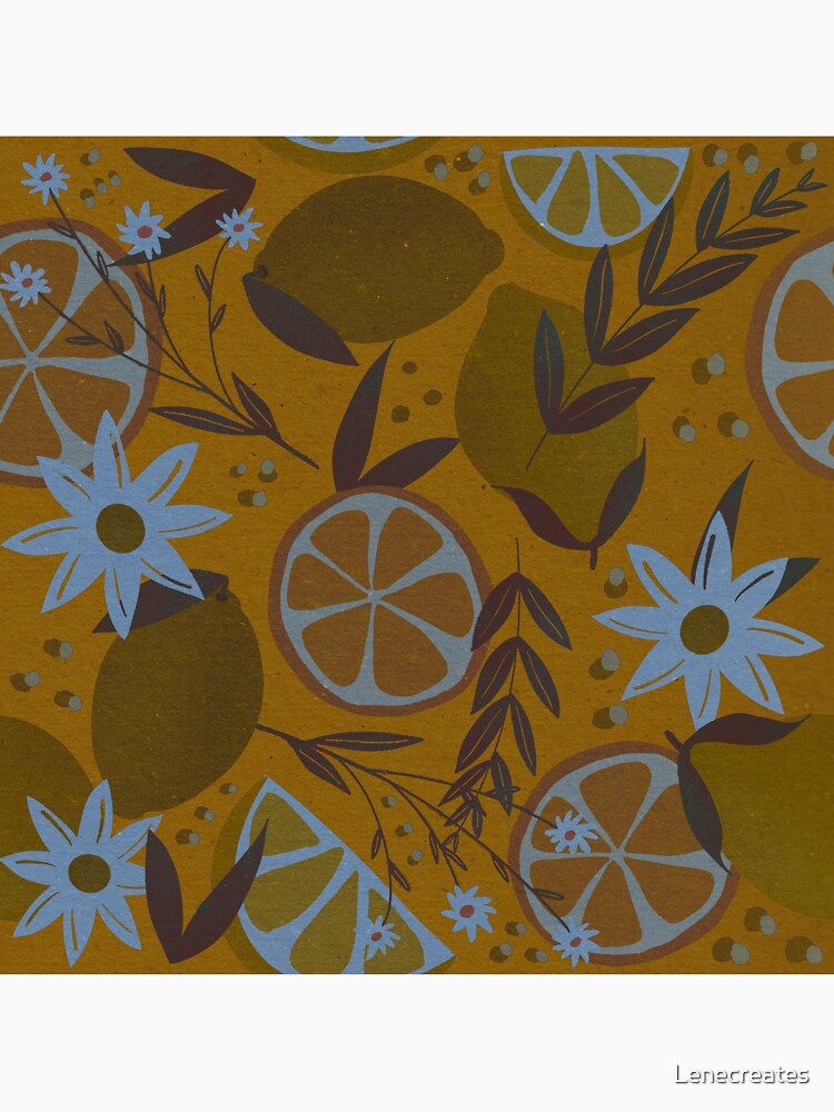 Vintage citrus pattern with flowers by Lenecreates