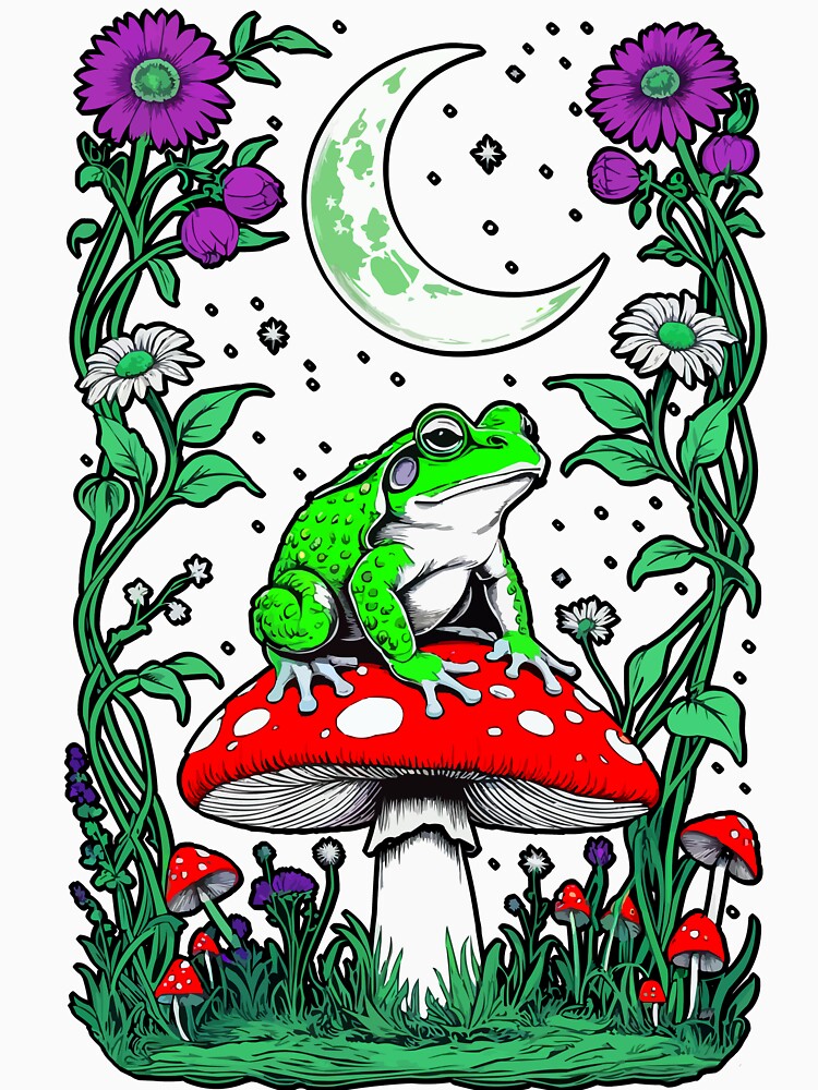 Toad on Toadstool Under Moonlight – Magical Forest Art by VikArtStudio