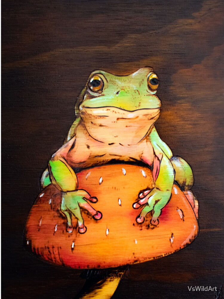 Frog on a Mushroom by VsWildArt