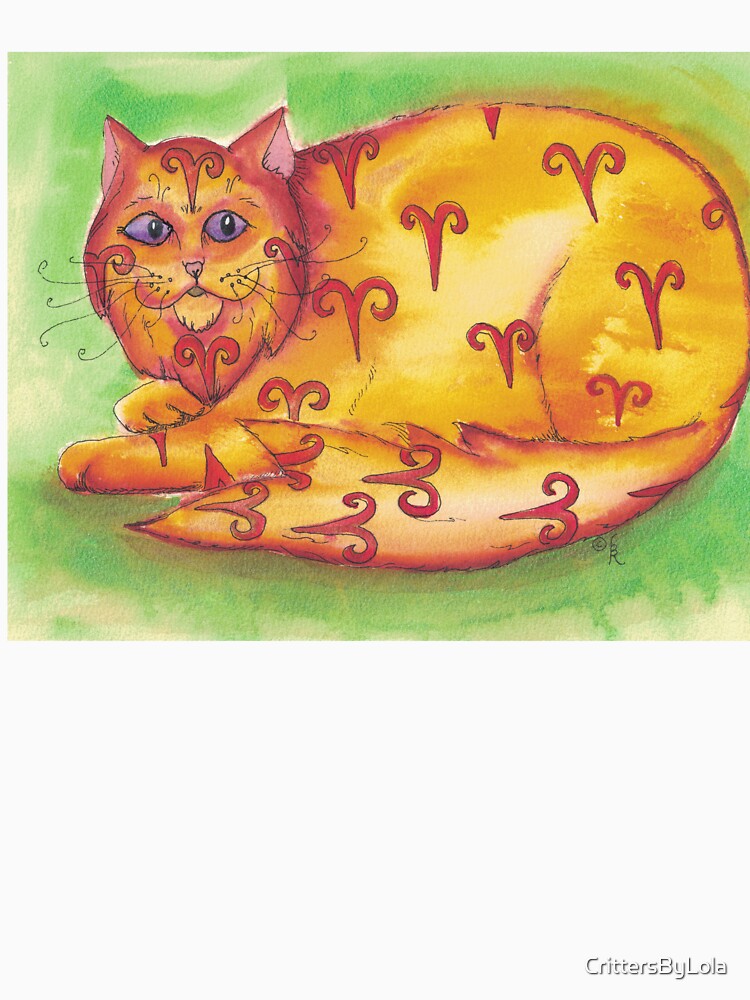 red orange cat with aries watercolor acrylic ink by CrittersByLola
