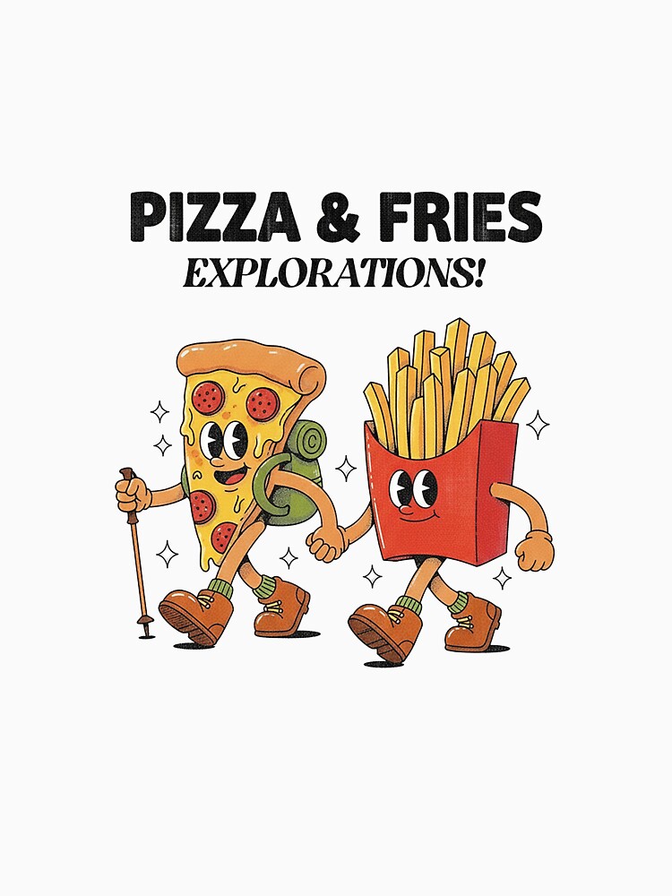 Pizza Fries Explorations Retro Cartoon Hiking Foodie Gift by HoopeStylee