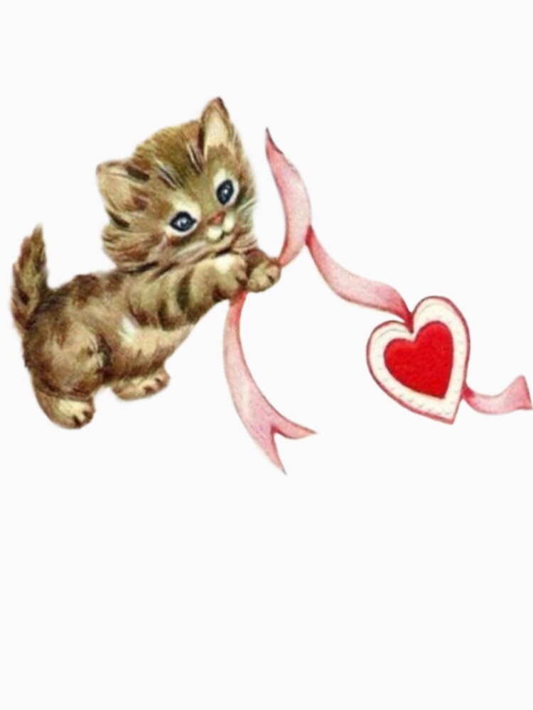 Vintage cat with pink ribbon heart by Pixiedrop
