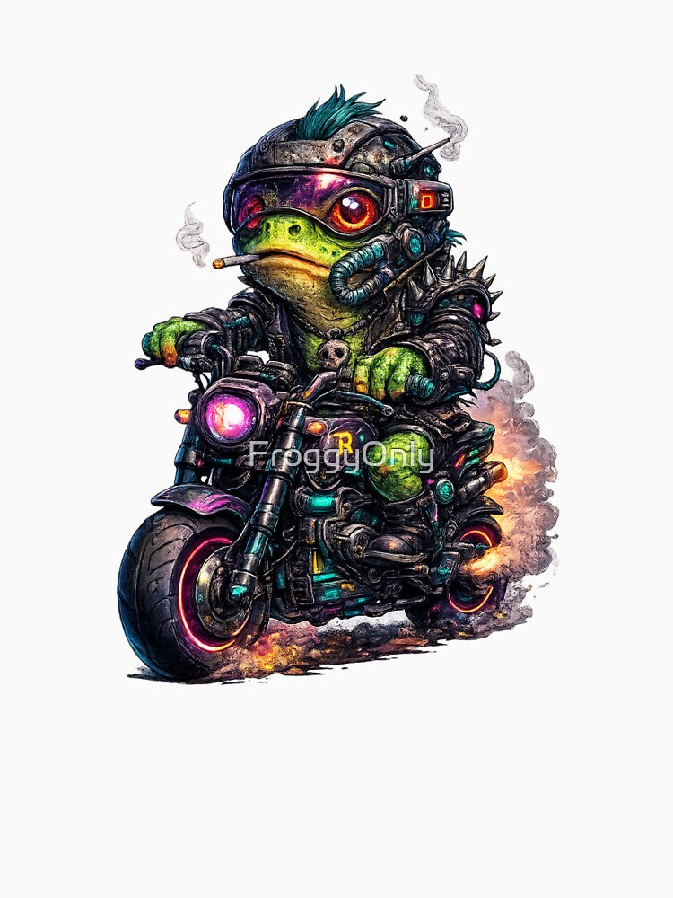 Cybernetic Frog on a futuristic motorcycle by FroggyOnly