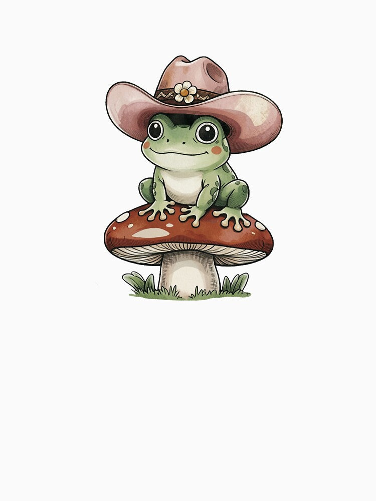 Cute Frog in Pink Cowboy Hat on Mushroom by PholPol1959