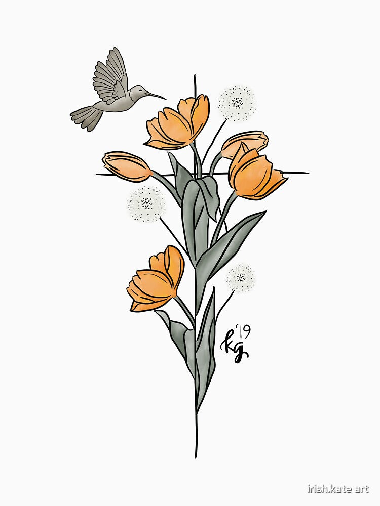 Floral Hummingbird Cross by irish.kate art