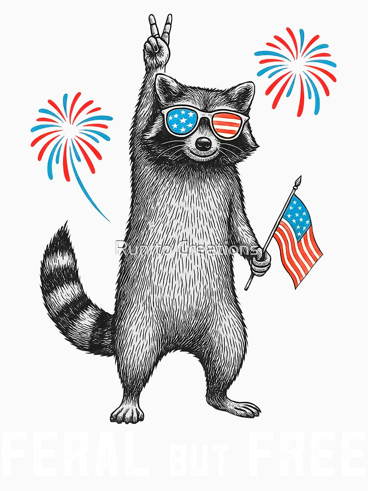 Retro Feral & Free Raccoon Saying, Patriotic Independence Day Gift by Run to Creations