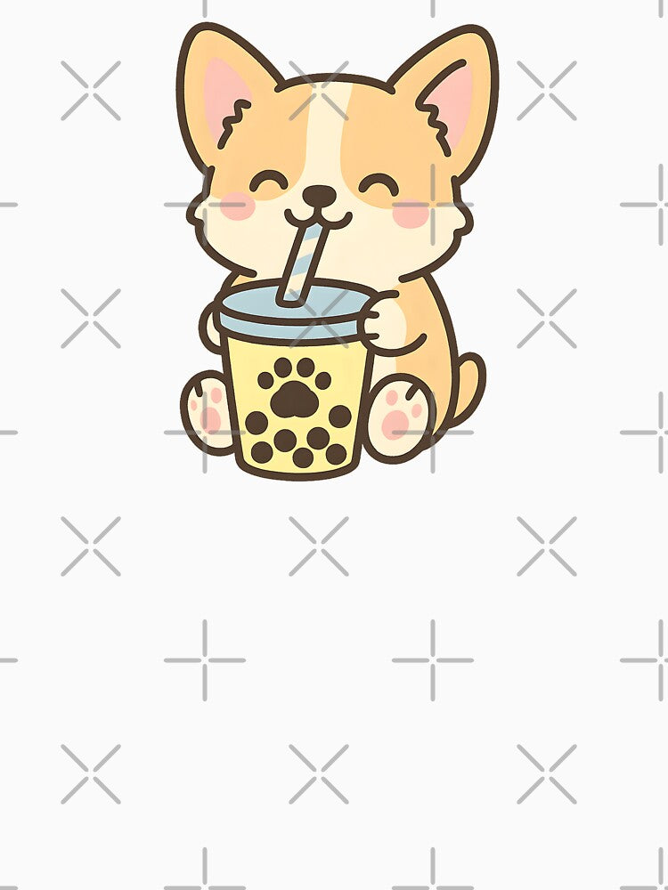 Adorable Doodle Drawing Of Cute Corgi Dog Drinking Bubble Tea by SassyArtistry