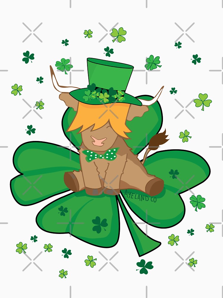 Scottish highland cow st patrick's day lucky shamrock by Ayelandco