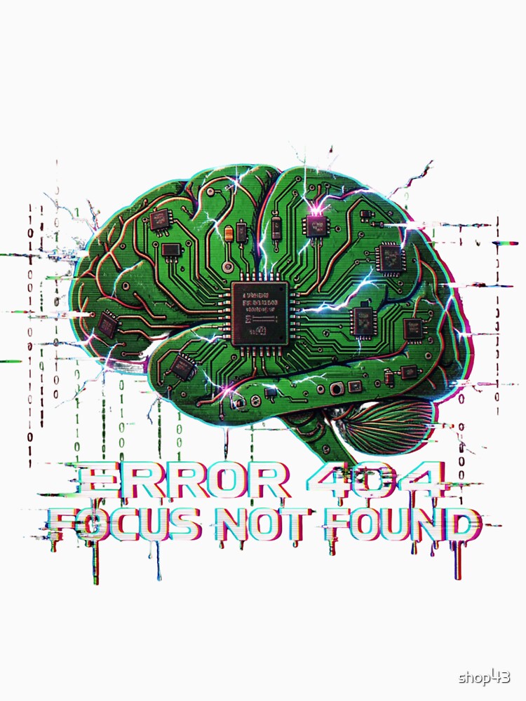 ERROR 404 FOCUS NOT FOUND funny ADHD Coder Brain by shop43