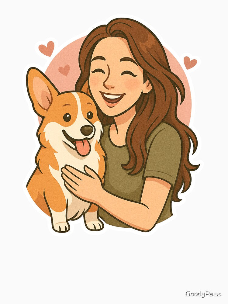 Royal Companions: Woman & Pembroke Welsh Corgi Cartoon by GoodyPaws