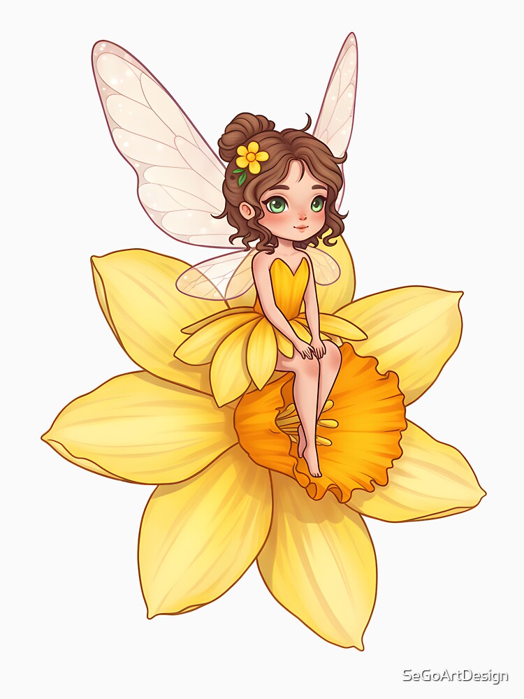 Daffodil Fairy Girl – Kawaii Yellow Spring Blossom Spirit by SeGoArtDesign