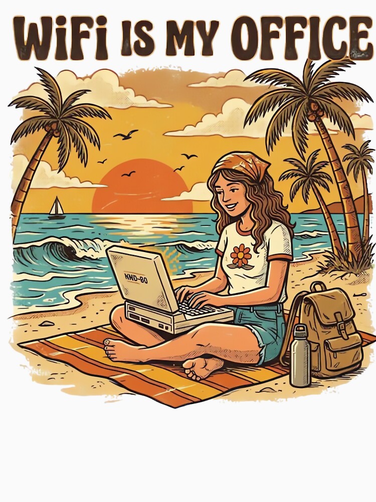 WiFi Is My Office Vintage Digital Nomad Beach Retro T-Shirt Design by urbinet