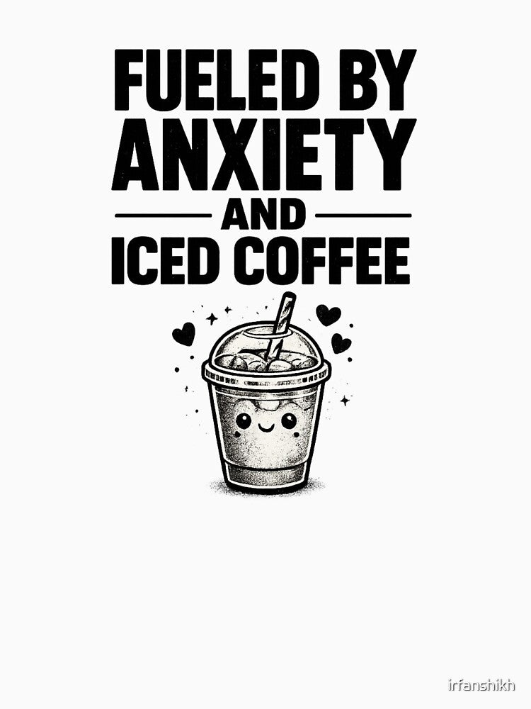Fueled By Anxiety And Iced Coffee Funny Mental Health Humor T-Shirt Sticker Mug by irfanshikh