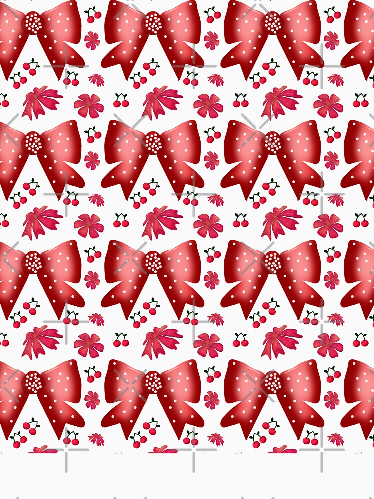 Cherry Bow Pattern Cute Red Aesthetic Coquette Style Floral Design by HopeAndHustle