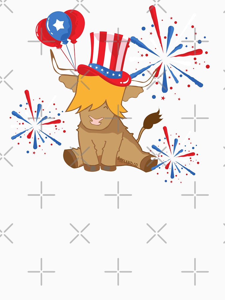 Scottish highland cow 4th of july independence celebration fireworks by Ayelandco